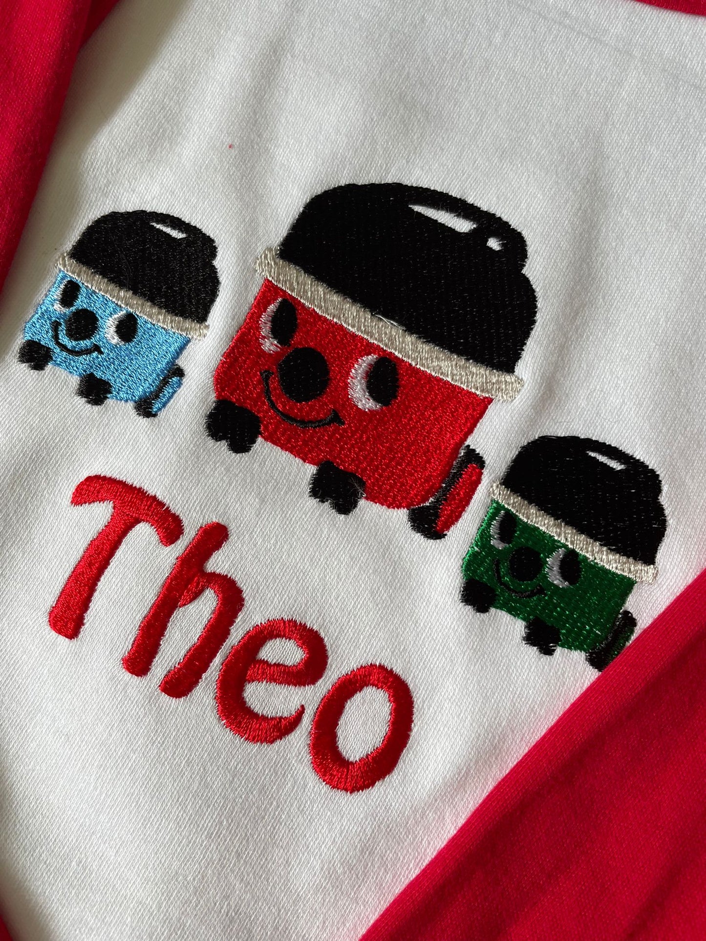 Personalised Pyjamas, embroidered with name & Henry hoover & friends design. Gift, keepsake, high quality, soft, PJ's