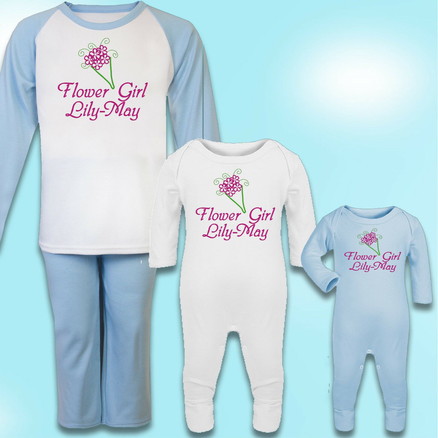 Personalised Flower Girl Gift Embroidered 100% Cotton Pyjamas - Flowergirl Gift