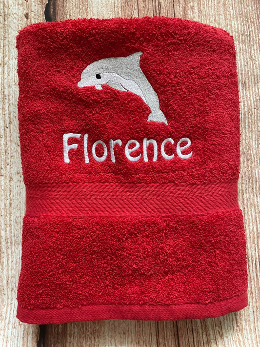 Embroidered Personalised Swimming, beach or Sports Towel. Ideal gift - Dolphin