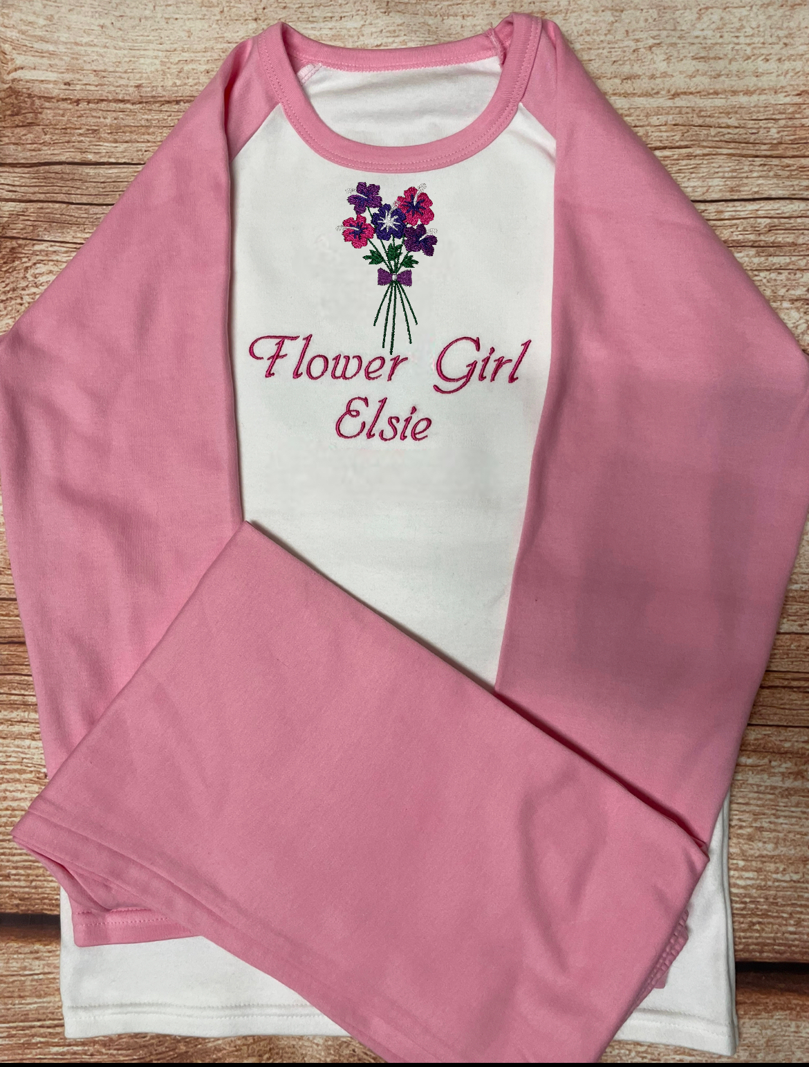 NEW Personalised Wedding Flower Girl Embroidered 100% Cotton Pyjamas - Flowergirl / Bridesmaid