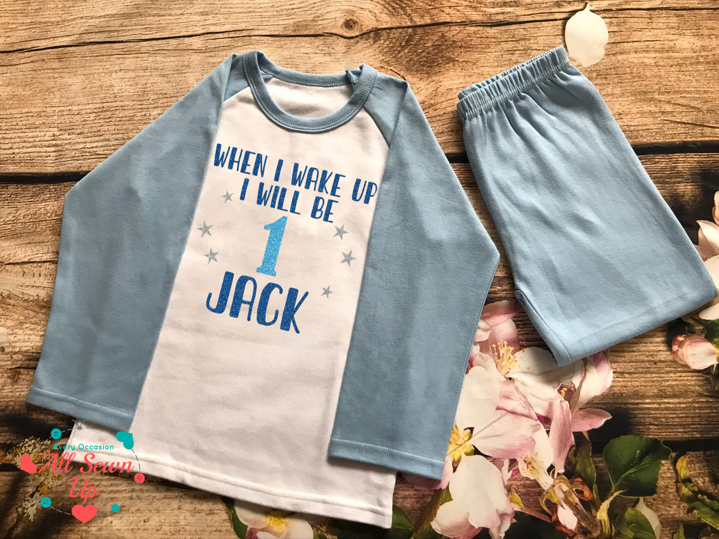 Personalised Birthday Sparkly Printed Cotton Pyjamas, keepsake, Gift PJ