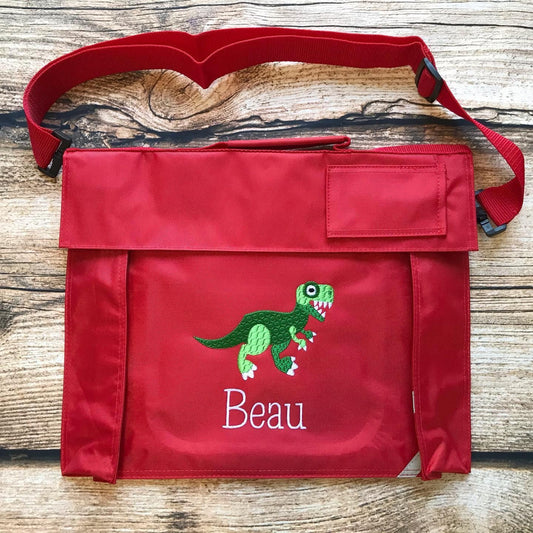 Dinosaur Personalised Book Bag ,Embroidered Junior Bookbag with strap