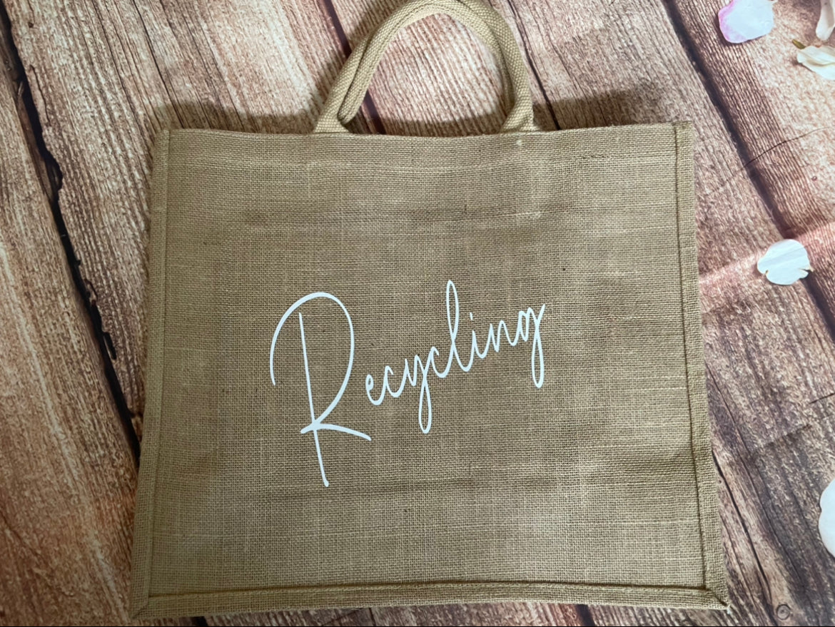 Large hessian tote jute bag, personalised with name. Ideal gift