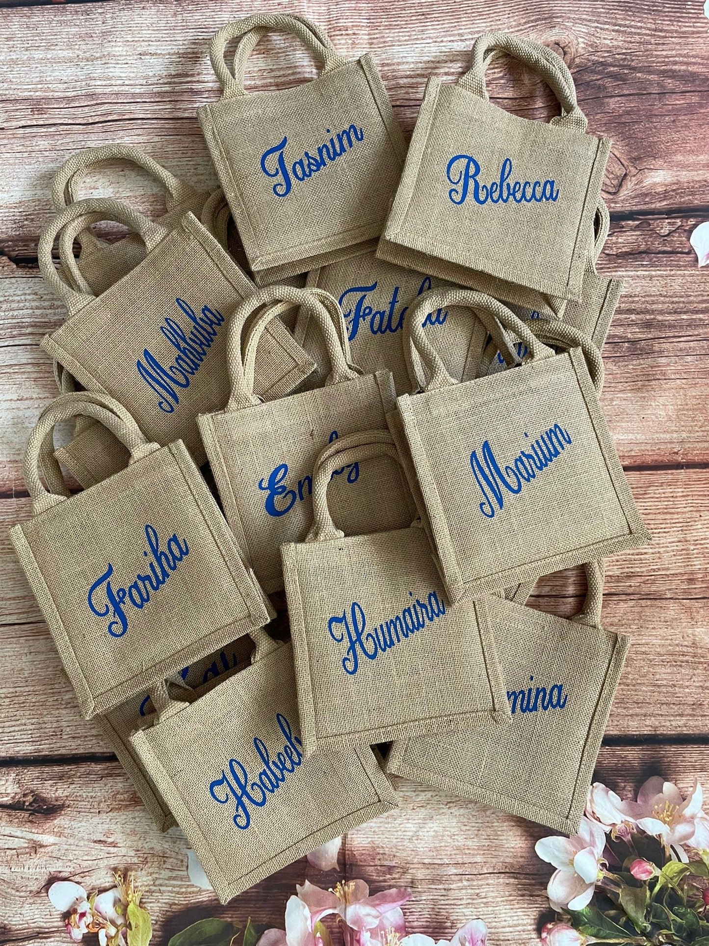 Hessian tote jute bag, personalised with name. Ideal gift