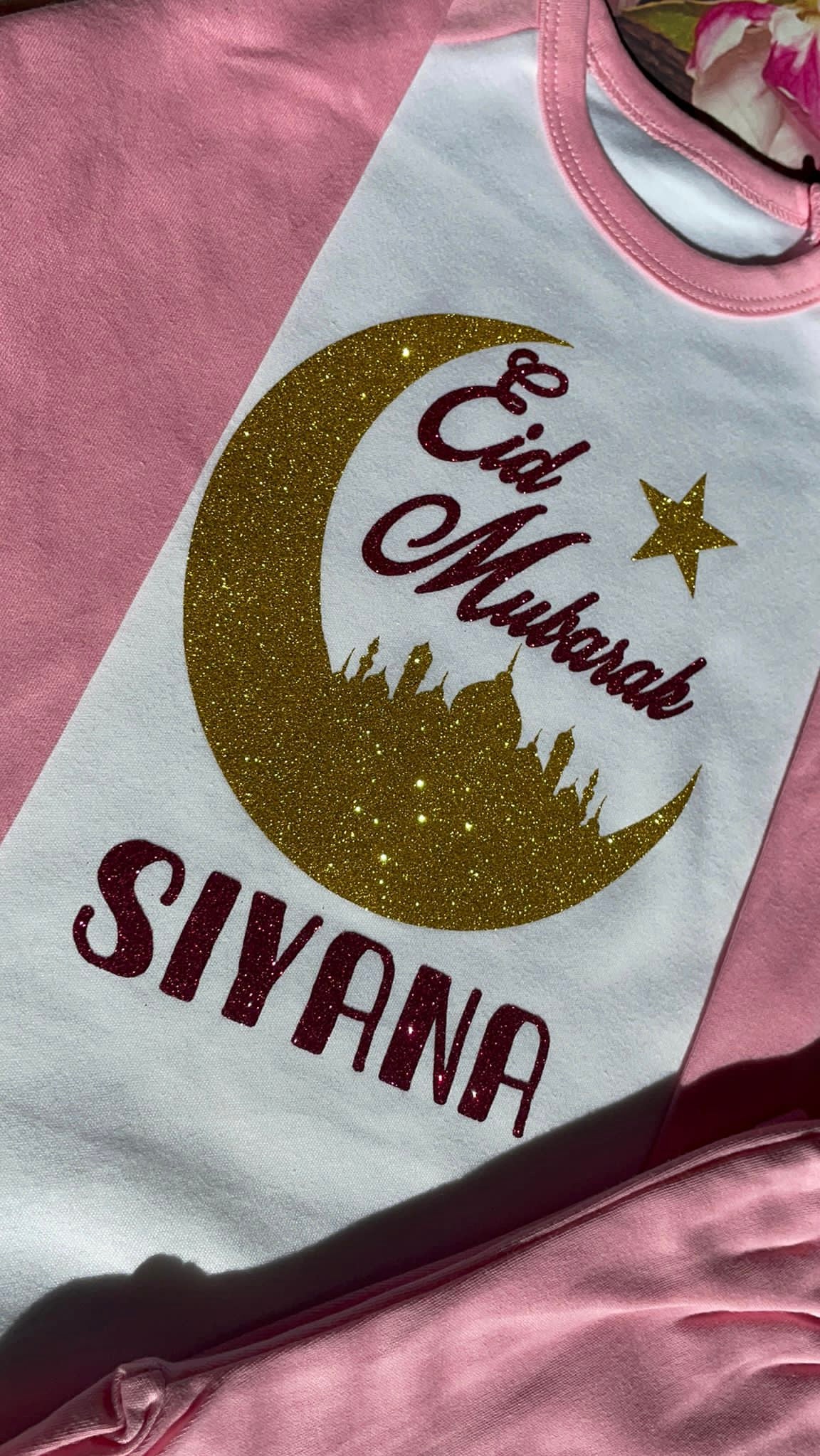 Personalised Eid Mubarak Sparkly Printed Cotton Pyjamas, keepsake, Gift PJ | EM